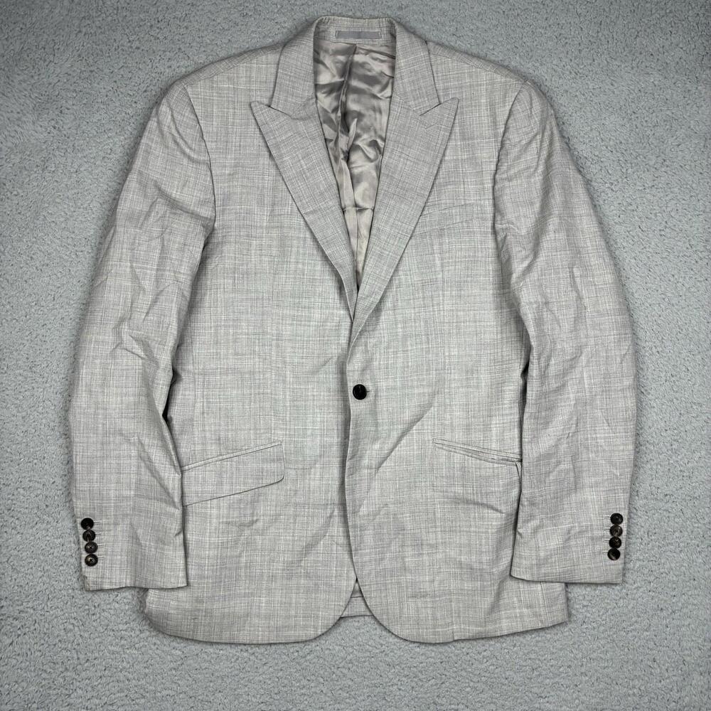 Reiss Men's Blazer 43R Gray Glen Check‎ Garda Wool Blend Tailored Fit Sport Coat